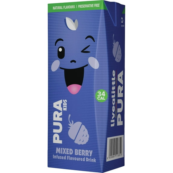 PURA Kids Box | Mixed Berry Fruit Extract Infused Drink for kids | 7g Of Pure Cane Sugar | Non-GMO | Vegan, No Artificial Sweeteners | Lunchbox Beverage with Paper Straw | 6.67 fl oz (200ml) 6-Pack