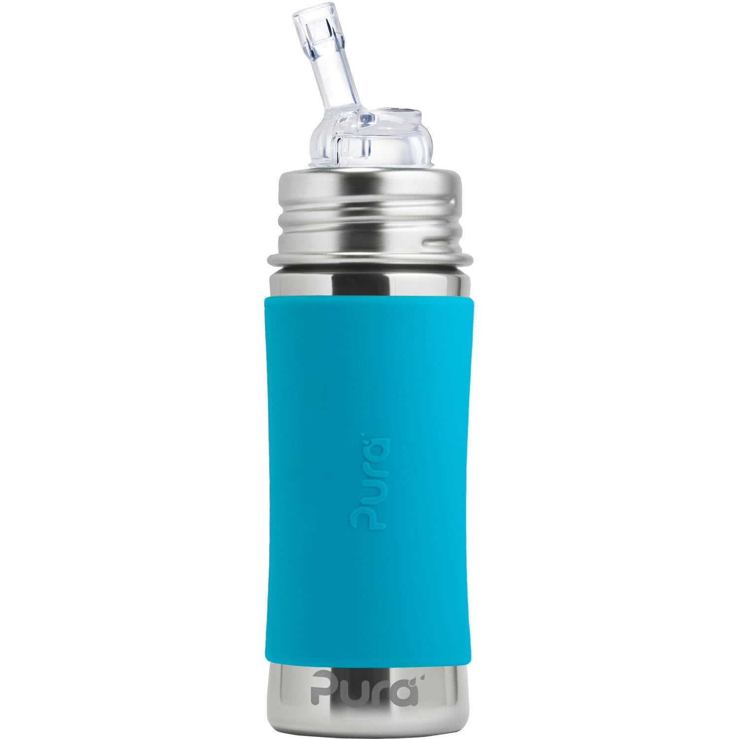 Pura Kiki 11 Oz / 325 Ml Stainless Steel Bottle With Silicone Straw & Sleeve, Aqua Swirl
