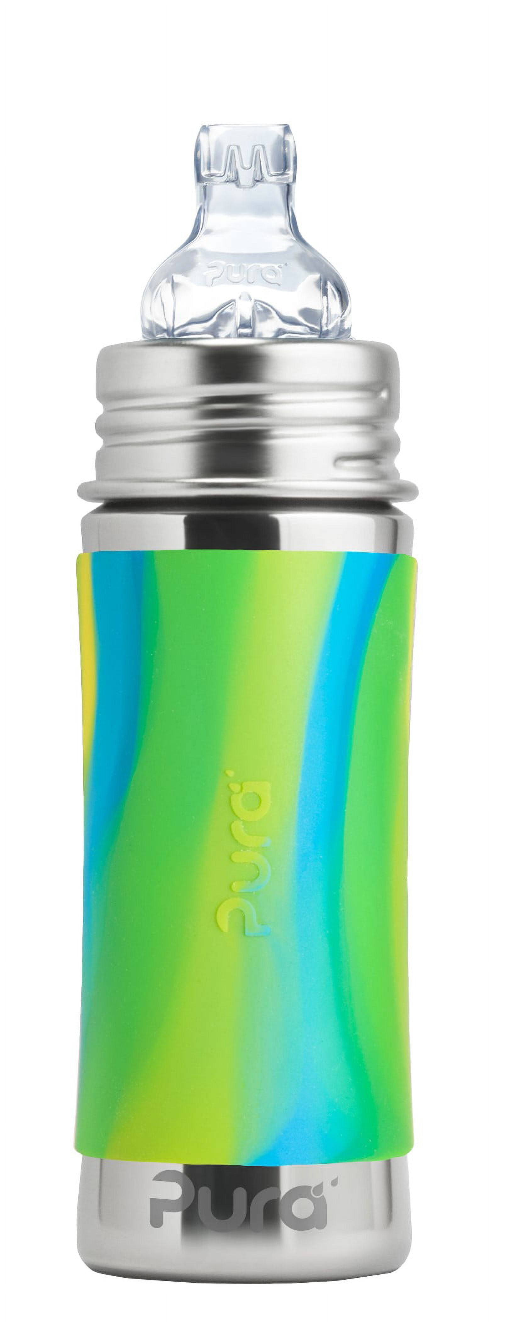 Pura Kiki 11 oz / 325 ml Stainless Steel Sippy Cup with Silicone XL Sipper Spout & Sleeve, Aqua Swirl (Plastic Free, NonToxic Certified, BPA Free)