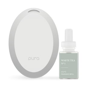 Pura Mini Smart Fragrance Diffuser for Small Spaces Adjustable Smart Home Device with LED Light & Automatic Vial Detection - Includes 1 Scent Refill - White Tea no.1