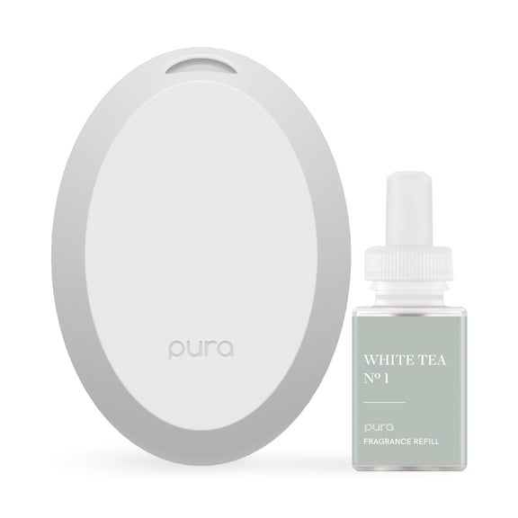 Pura Mini Smart Fragrance Diffuser for Small Spaces Adjustable Smart Home Device with LED Light & Automatic Vial Detection - Includes 1 Scent Refill - White Tea no.1