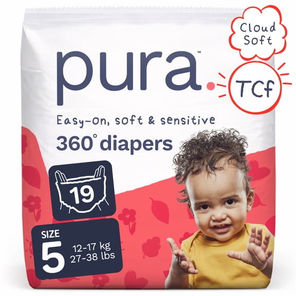 Pura Pull-On Diaper Pants, EWG Verified, with 360 Degree Stretchy Waistband, Size 5, 57 Count