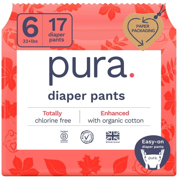 Pura Pull-On Diaper Pants with 360 Stretchy Waistband, Size 6, 17 Count (Choose Your Size and Count)