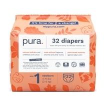 Pura Sensitive Soft Sustainable Baby Diapers Size 1, 32 Count (Choose Your Size and Count)