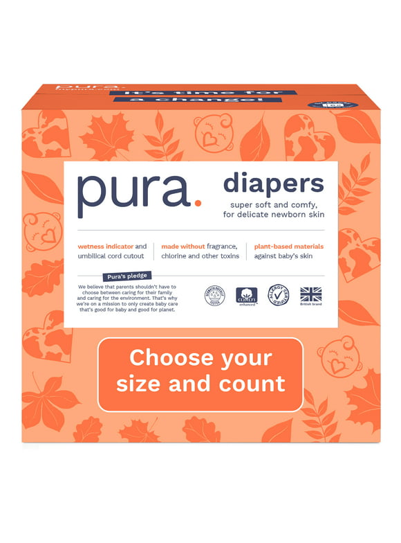 Pura Sensitive Soft Sustainable Baby Diapers Size 1, 96 Count (Choose Your Size and Count)