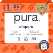Pura Sensitive Soft Sustainable Baby Diapers Size 1, 96 Count (Choose Your Size and Count)