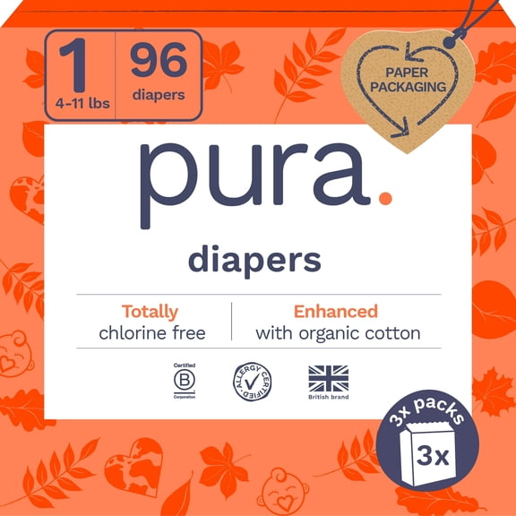Pura Sensitive Soft Sustainable Baby Diapers Size 1, 96 Count