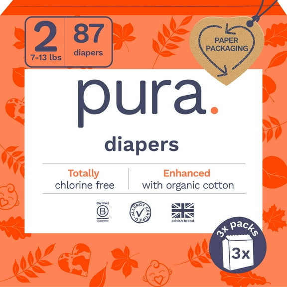 Pura Sensitive Soft Sustainable Baby Diapers Size 2, 87 Count (Choose Your Size and Count)