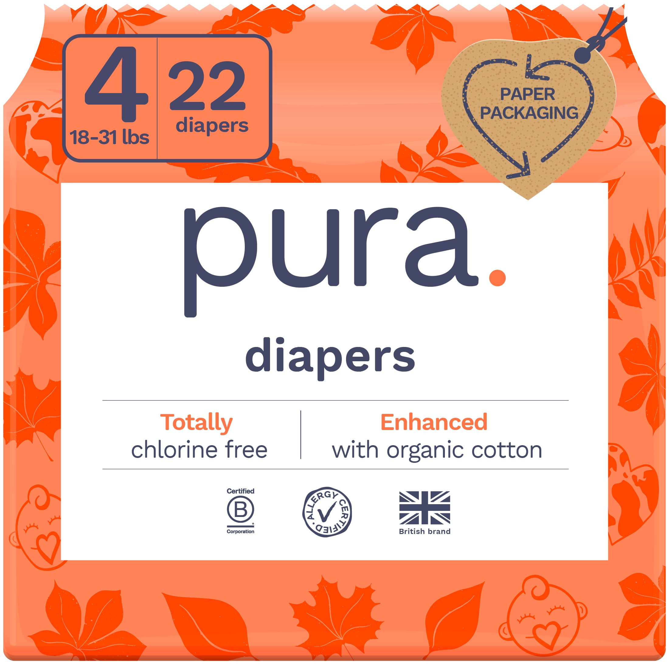 Pura Sensitive Soft Sustainable Baby Diapers Size 4, 22 Count