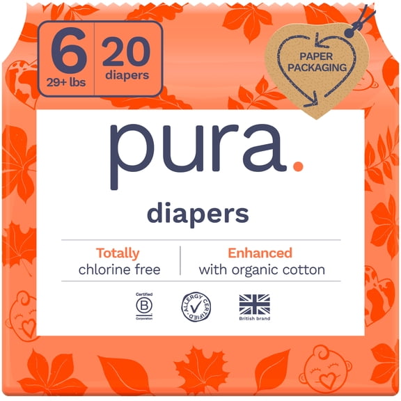 Pura Sensitive Soft Sustainable Baby Diapers Size 6, 20 Count (Choose Your Size and Count)