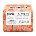 thumbnail image 1 of Pura Size 1 Eco-Friendly Diapers (4-11lbs) Hypoallergenic, Soft Organic Cotton Comfort, Sustainable, Wetness Indicator, Allergy UK Certified. Newborn 1 Pack of 32 Baby Diapers RDD17, 1 of 3