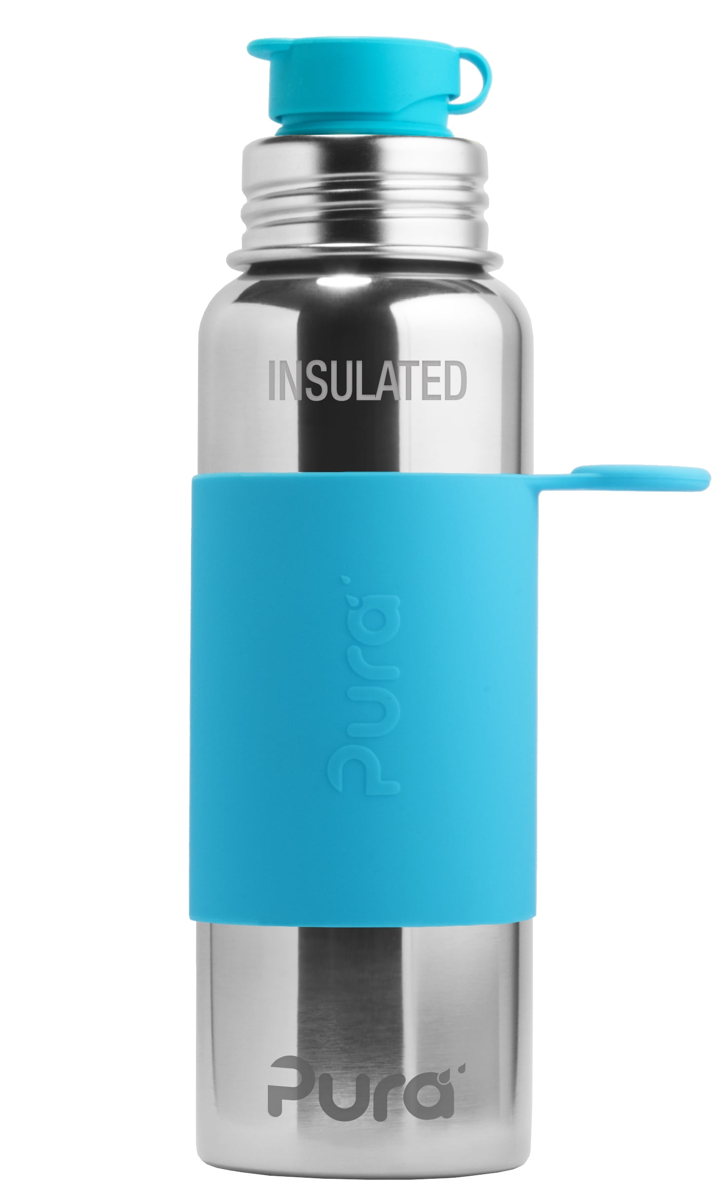Pura Sport Vacuum Insulated 22 OZ / 650 ML Stainless Steel Water Bottle with Silicone Sport Flip Cap & Sleeve (Plastic Free, NonToxic Certified, BPA Free)