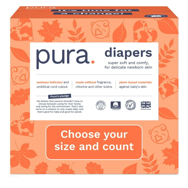 Pura Sustainable Totally Chlorine Free (TCF) Diapers Size 3, 156 Count