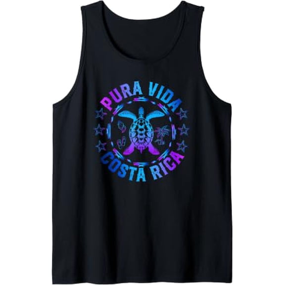 Pura Vida Beach Vacation Costa Rica Tropical Sea Turtle Tank Top Size S-3XL