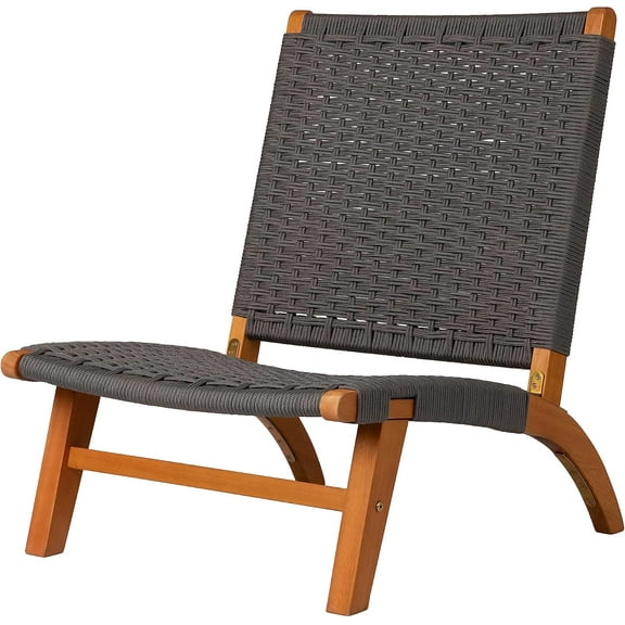 Pura Vida Modern Outdoor Lounge Chair - Comfortable Reclining Design with Woven Web Seat, Durable Wood Construction - Ideal for Porch, Patio, Lawn, Garden - Charcoal Gray