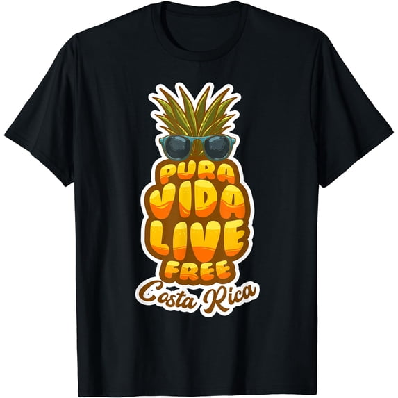 Pura Vida Pineapple Retro Simple Pure Life Costa Ricans Gift T-Shirt Black Medium