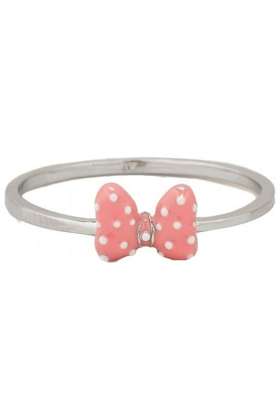 Silver Disney Minnie Mouse Bow Enamel Ring - Brass Base Band, Rhodium Plating - Size 6