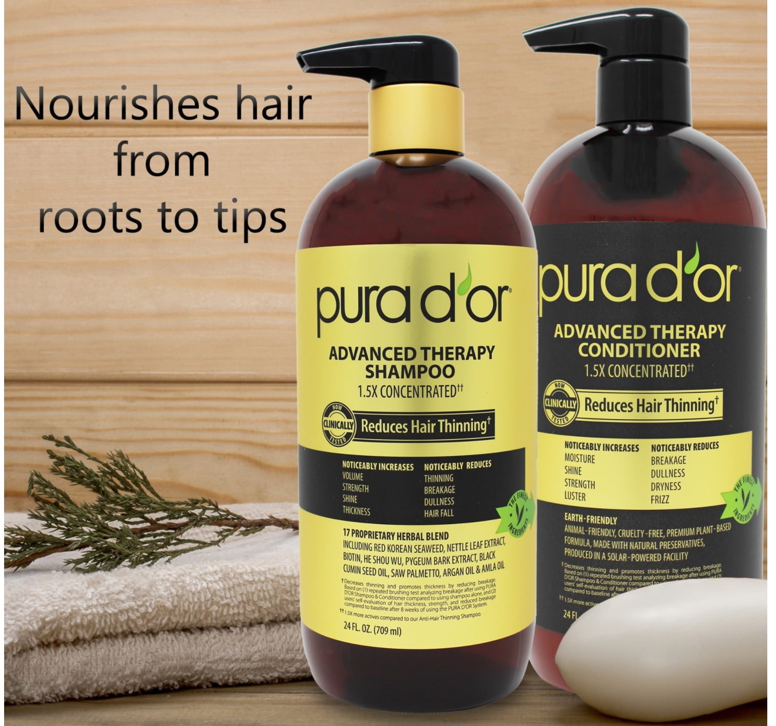 PURA D'OR Anti-Thinning Biotin Shampoo and Conditioner, CLINICALLY TESTED  Proven Results, DHT Blocker Thickening Products For Women & Men, Color  Treated Hair, Original Gold Label Hair Care Set 16oz x2 