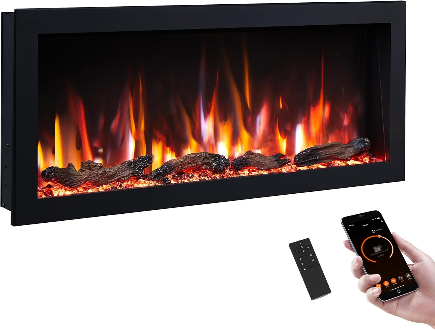 PuraFlame Bernice 60 Inch Smart Linear Electric Fireplace Clean