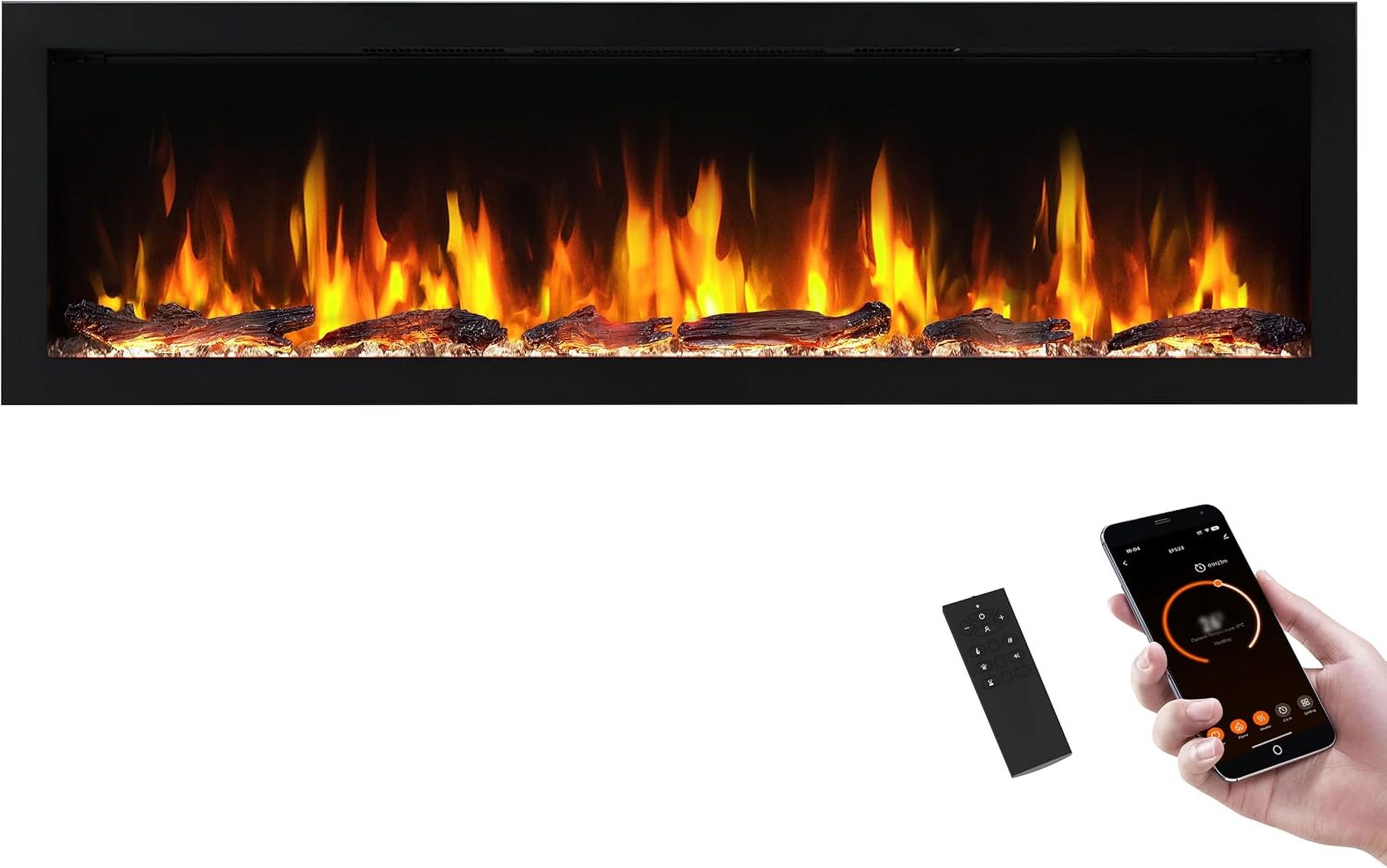 PuraFlame Bernice 60 Inch Smart Linear Electric Fireplace Clean