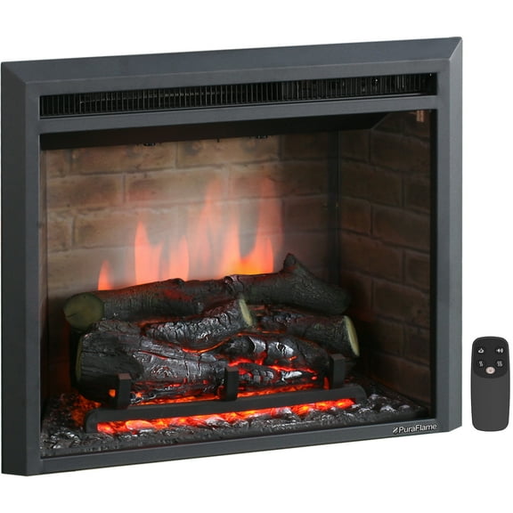 PuraFlame EF42B Electric Fireplace Insert, Crackling Sound, Glass Door & Mesh Screen, 1500W, Black, 23", 31.7 lbs