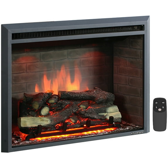 PuraFlame EF44D Electric Fireplace Insert, Fire Crackling Sound, Remote, 750/1500W, Black, 30"x23", 49.8 lbs