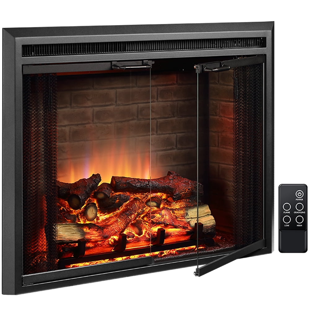 PuraFlame Klaus Electric Fireplace Insert with Fire Crackling Sound, Glass  Door and Mesh Screen, 750/1500W, Black, 29 15/16 Inches Wide, 23 3/16  Inches High - Walmart.com