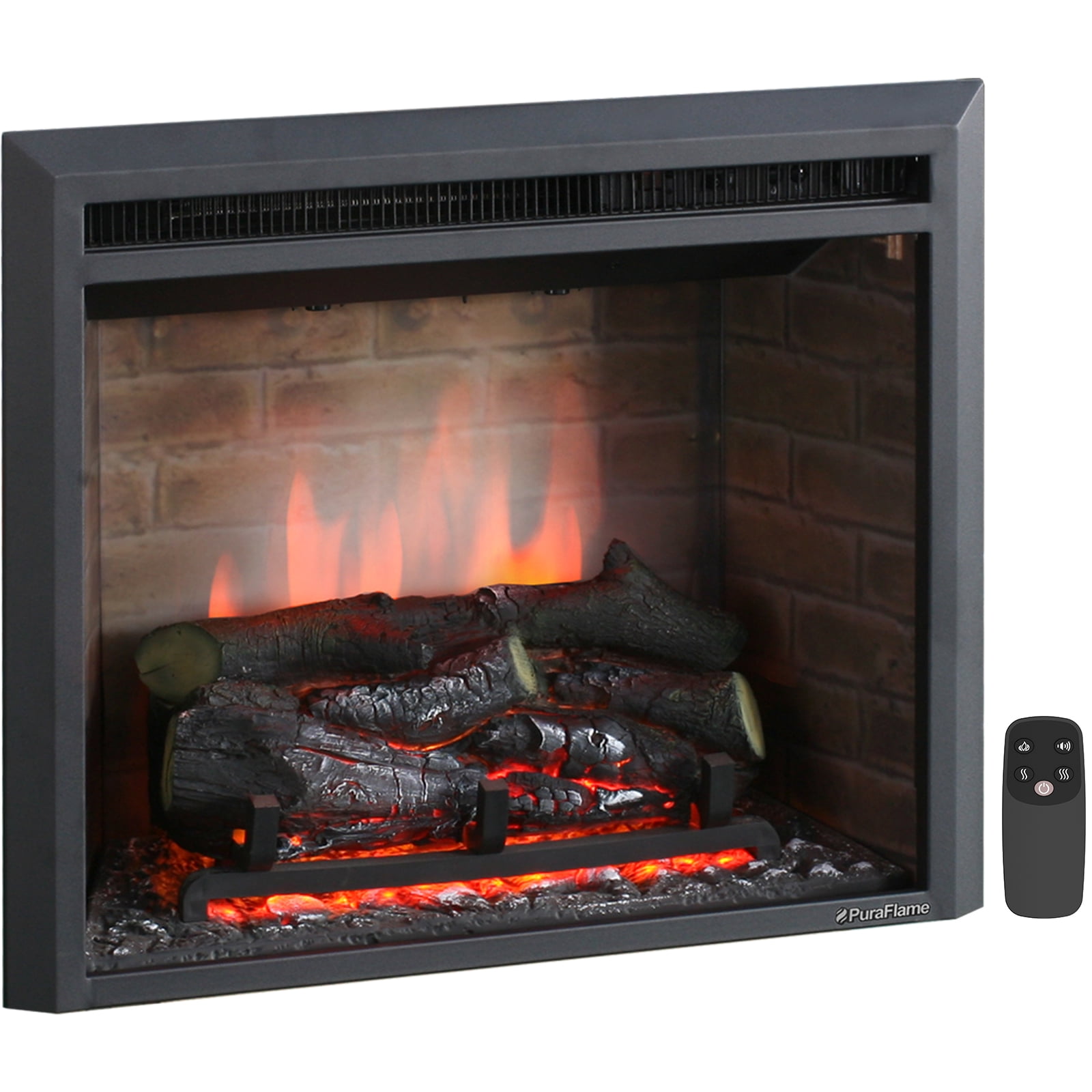 PuraFlame Western Electric Fireplace Insert with Fire Crackling Sound,  Remote Control, 750/1500W, Black, 22 53/64 Inches Wide, 20 3/64 Inches High  - Walmart.com