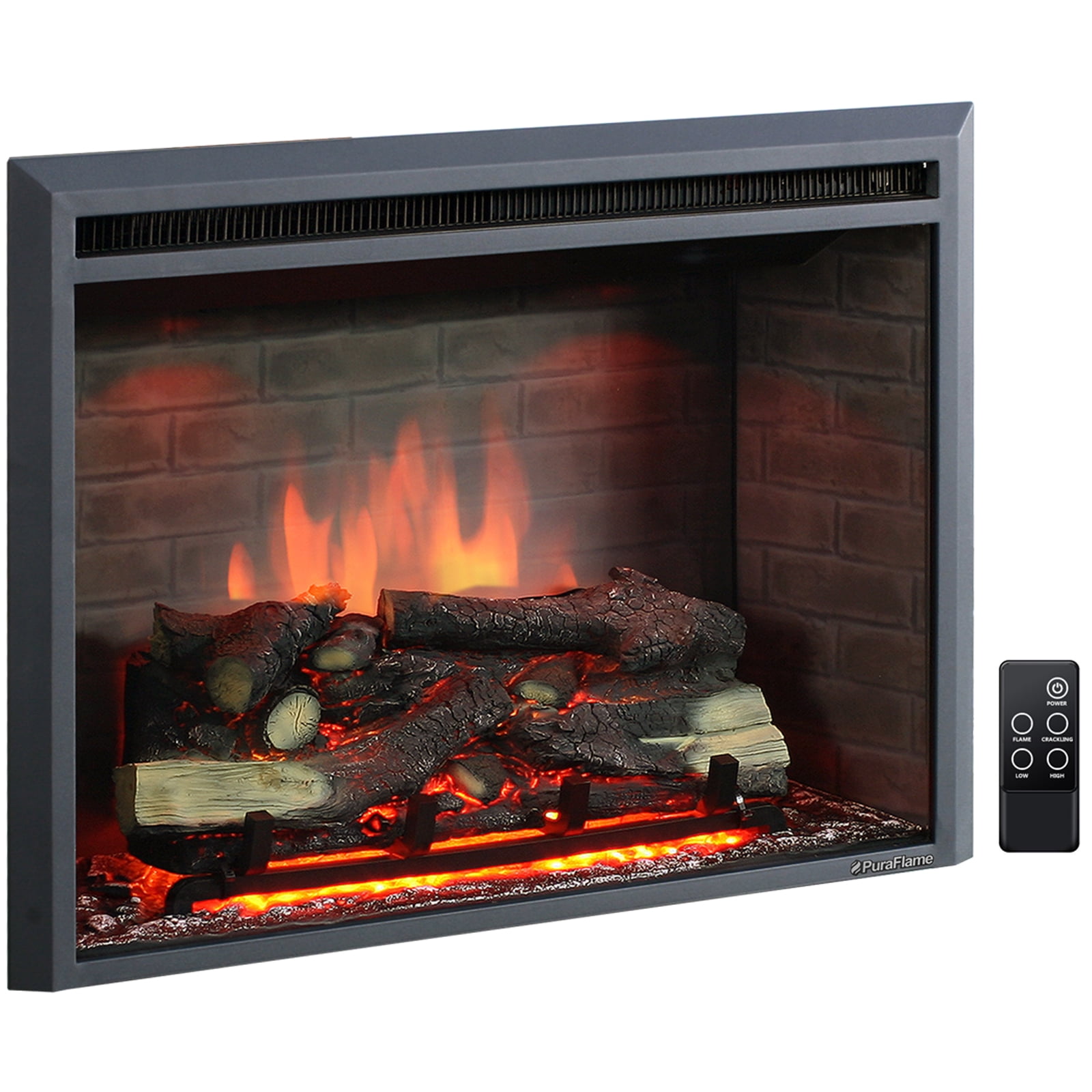 PuraFlame Western Electric Fireplace Insert with Fire Crackling Sound,  Remote Control, 750/1500W, Black, 33i nches Wide, 26 inches High -  Walmart.com