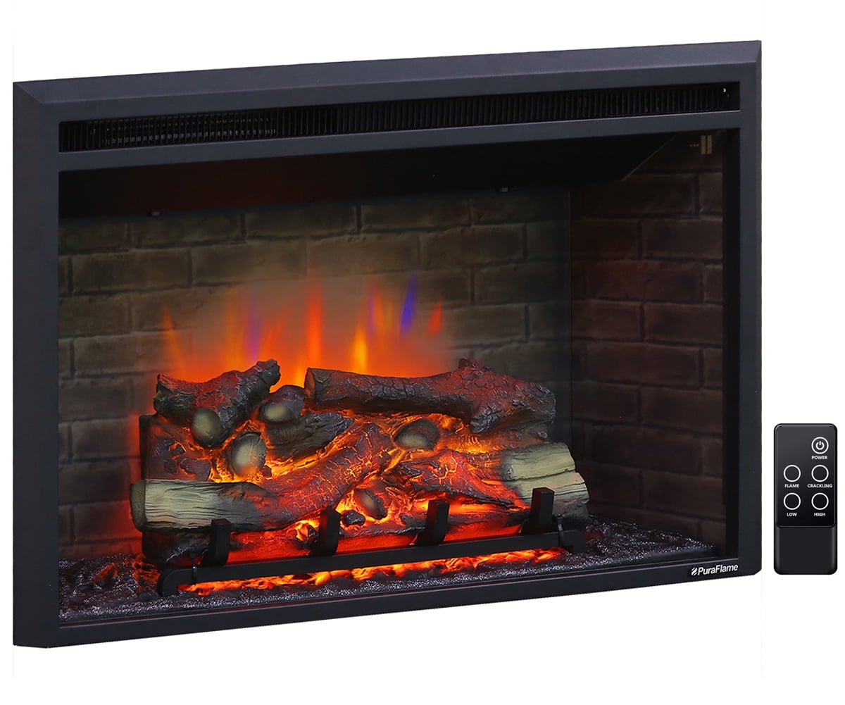PuraFlame Western Electric Fireplace Insert with Fire Crackling Sound,  Remote Control, 750/1500W, Black, 33i nches Wide, 26 inches High -  Walmart.com