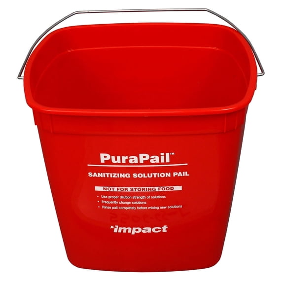 Impact Products PuraPail Square Utility Sanitizing Bucket Red, 6 qt., 7" Length x 9" Width x 7.5" Height, HDPE | 1 Each