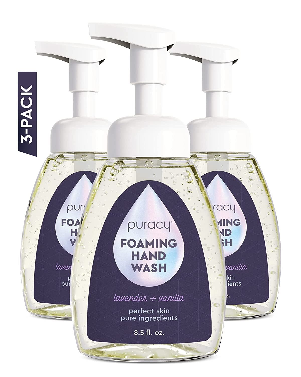 Puracy Natural Foaming Hand Soap, Hypoallergenic, Moisturizing Hand Wash, Lavender & Vanilla, 8.