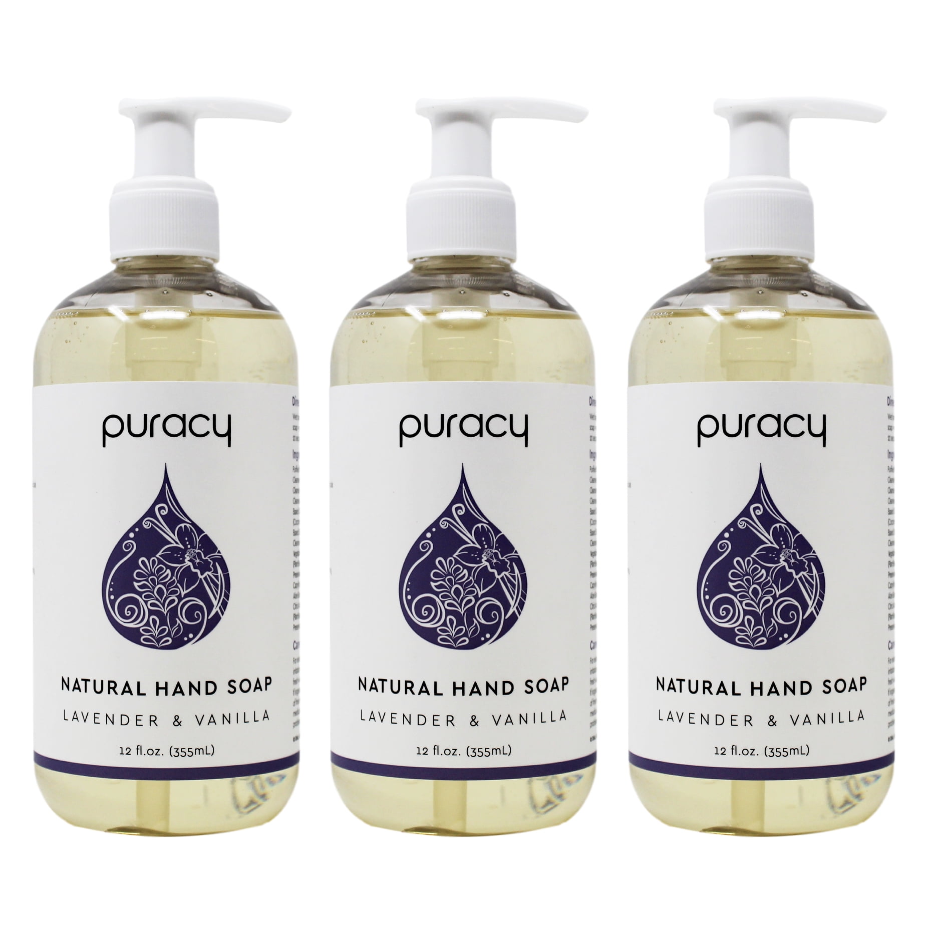 Puracy Natural Liquid Hand Soap Lavender & Vanilla 3 x 12oz