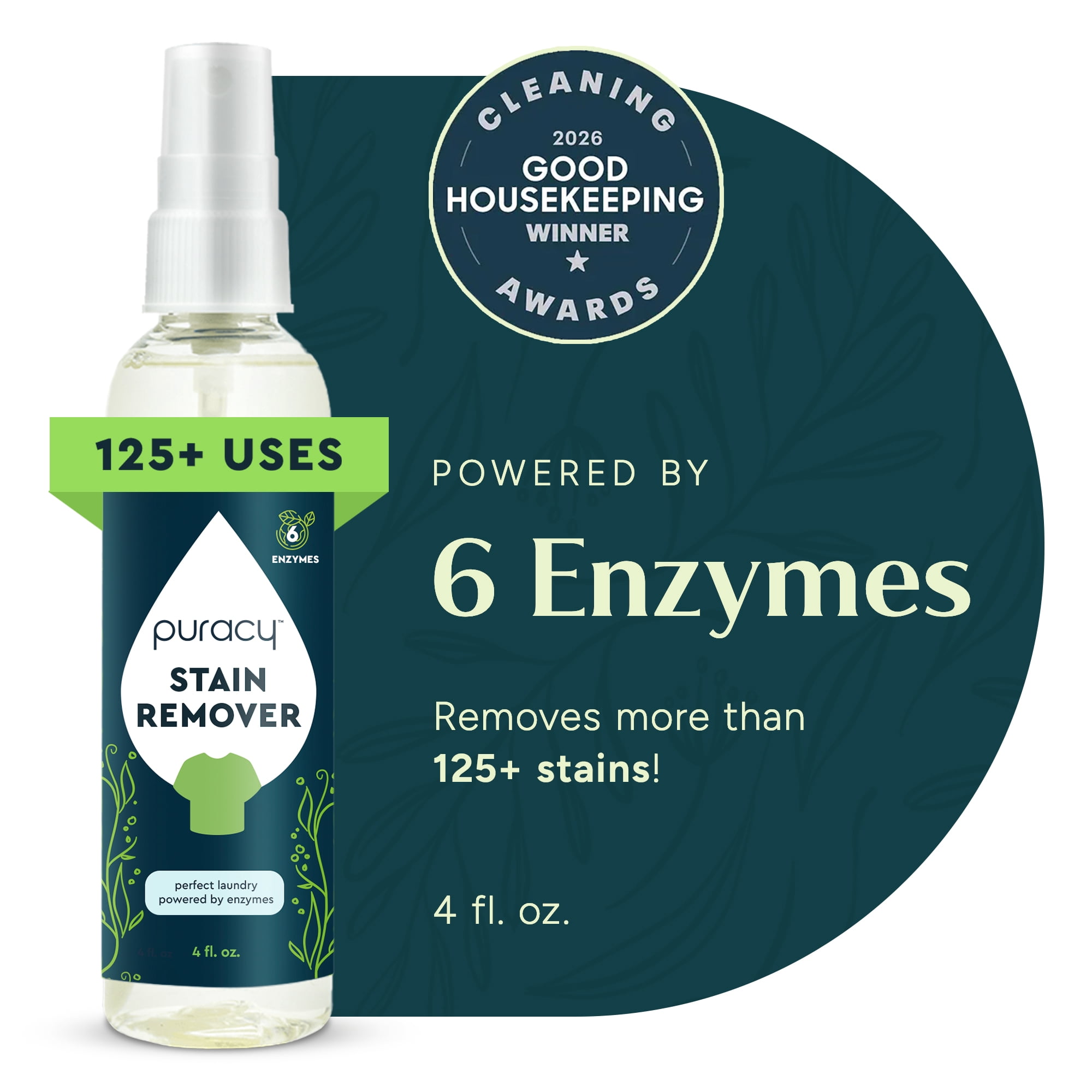 Puracy Stain Remover for Clothes, Laundry Spray for Clothing Stains, Enzyme-Based Laundry Stain Remover, 98.95% Plant-Powered Natural Stain and Odor Cleaner, Free & Clear, 4 Fl Oz Travel Size