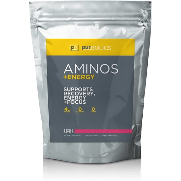 Purbolics Aminos + Energy | Supports Recovery, Energy & Focus | 95mg of Caffeine, 0 Calories & 60 Servings (Razzle Dazzle)