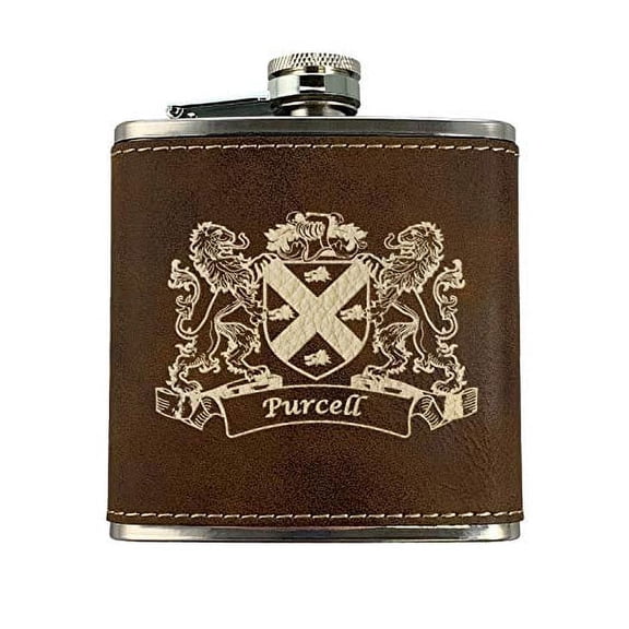 Purcell Irish Coat of Arms Leather Flask - Rustic Brown
