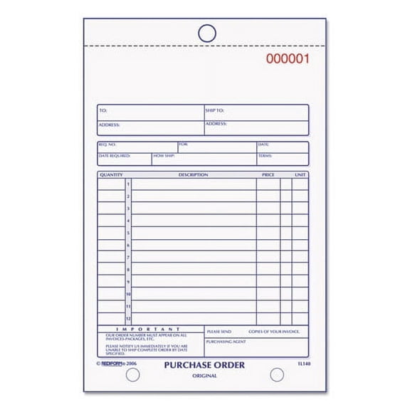 Purchase Order Book, Bottom Punch, Two-Part Carbonless, 5.5 X 7.88, 1/page, 50 Forms | Bundle of 2 Each