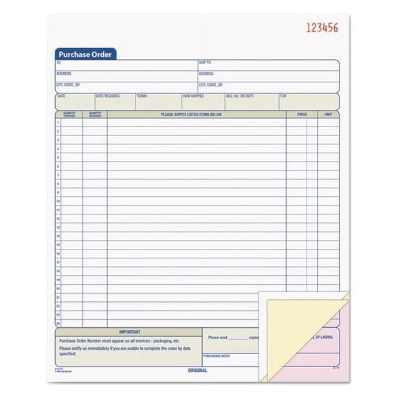 Purchase Order Book, Three-Part Carbonless, 8.38 X 10.19, 1/page, 50 Forms | Bundle of 2 Each