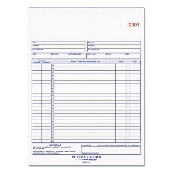 Purchase Order Book, Three-Part Carbonless, 8.5 X 11, 1/page, 50 Forms | Bundle of 2 Each