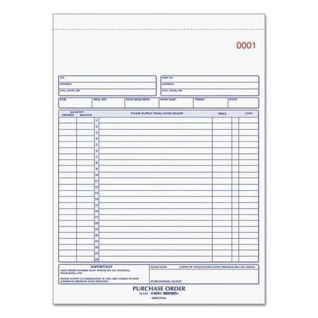 Purchase Order Book, Three-Part Carbonless, 8.5 X 11, 1/page, 50 Forms | Bundle of 5 Each