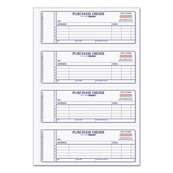 Purchase Order Book, Two-Part Carbonless, 7 X 2.75, 4/page, 400 Forms | Bundle of 10 Each