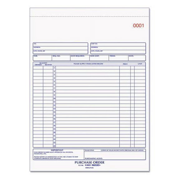 Purchase Order Book, Two-Part Carbonless, 8.5 X 11, 1/page, 50 Forms | Bundle of 10 Each
