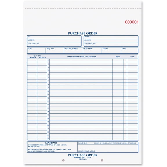 Purchase Order Book, Two-Part Carbonless, 8.5 X 11, 1/page, 50 Forms | Bundle of 5 Each