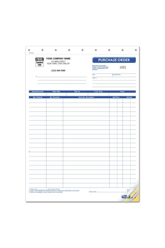 Purchase Order Form, 8 1/2 X 11"