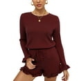 thumbnail image 1 of Purcoar 2 Piece Women Lounge Outfits Solid Color Basic Knit Sweater Set With Pocket Shorts, 1 of 6