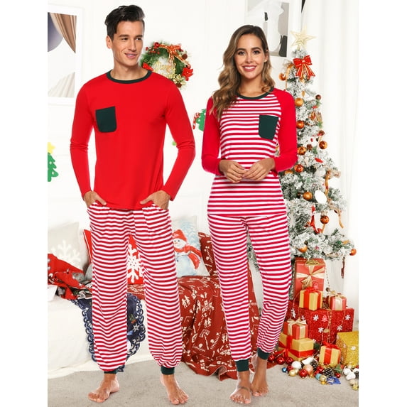 Purcoar Christmas Pajamas for Family Stripe Sleepwear Sets Women S-XXL