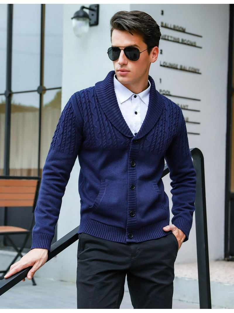 Purcoar Mens V-Neck Cotton Sweater Long Sleeve Cardigan Cover-up