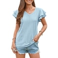 thumbnail image 1 of Purcoar Women Tops Loose Fit V-Neck Ruffle Sleeve Summer Casual T-Shirt, 1 of 5
