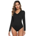 thumbnail image 1 of Purcoar Women's Bodysuit V-Neck Long Sleeves Shapewear Onesies Body Suit, 1 of 8