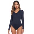 thumbnail image 1 of Purcoar Women's Bodysuit V-Neck Long Sleeves Shapewear Onesies Body Suit, 1 of 8